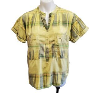 Anthropologie Pilcro The Hannah Green Yellow Plaid Surf Shirt Beach Boho Med